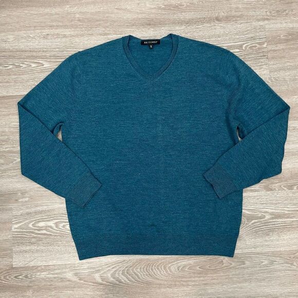 Britches Mens Wool Sweater Tight Knit Pullover V-Neck Blue Sz XL - Picture 1 of 7